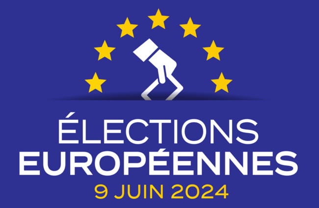 Visuel de l'annonce des élections sur fond de drapeau européen