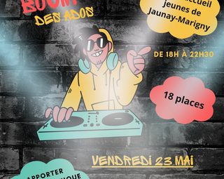 Affiche montrant un jeune DJ éclairé par des spots