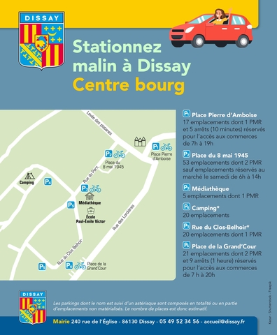 Plan des parkings en centre-bourg de Dissay