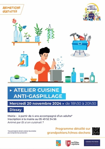 Affiche de l'atelier cuisine anti gaspillage du 20 novembre 2024