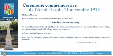 Invitation à la cérémonie du 11 novembre 2024